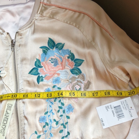 BLANK NYC Ladys Bomber Jacket Size S Blue and Pink Colored Roses Embroidered NWT - Picture 10 of 15
